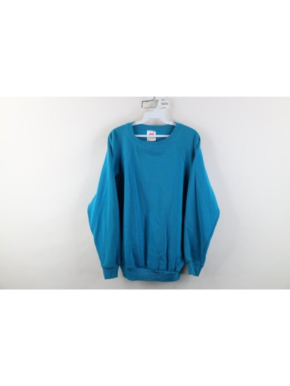 Vtg 90s Streetwear Womens Large Faded Blank Raglan Crewneck Sweatshirt Blue USA